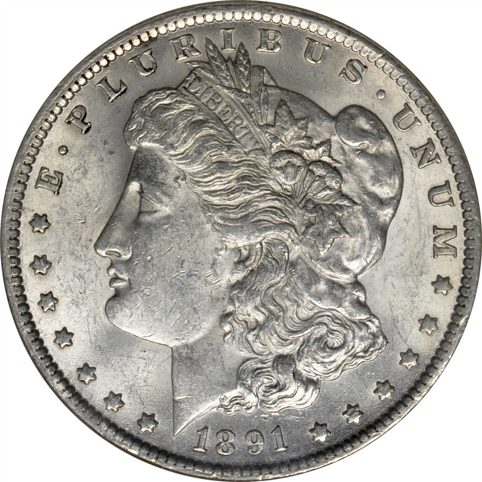 image for: 1891 Morgan Silver Dollar. VAM-2. Top 100 Variety. Doubled Die Obverse, Doubled Ear. MS-61 (NGC).
