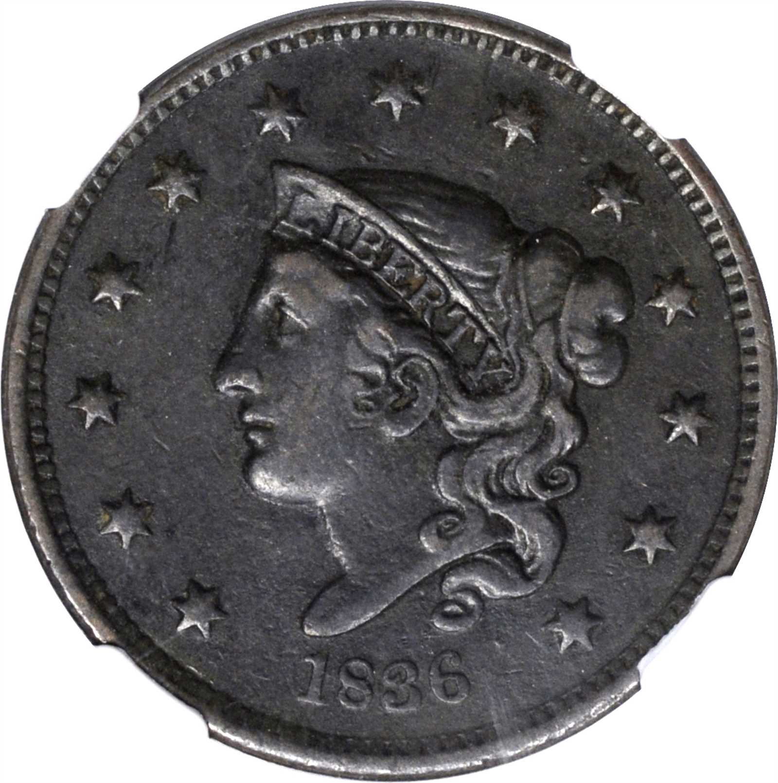 image for: 1836 Modified Matron Head Cent. N-2. Rarity-2. EF-40 BN (NGC).