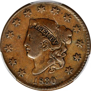 image for: 1830 Matron Head Cent. N-6. Rarity-4. Medium Letters. Fine-12 (PCGS).