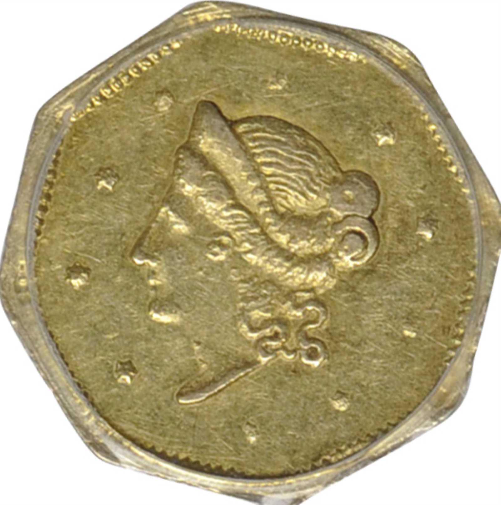 image for: 1854-FD Octagonal $1. BG-510. Rarity-5-. Liberty Head. AU-55 (PCGS).