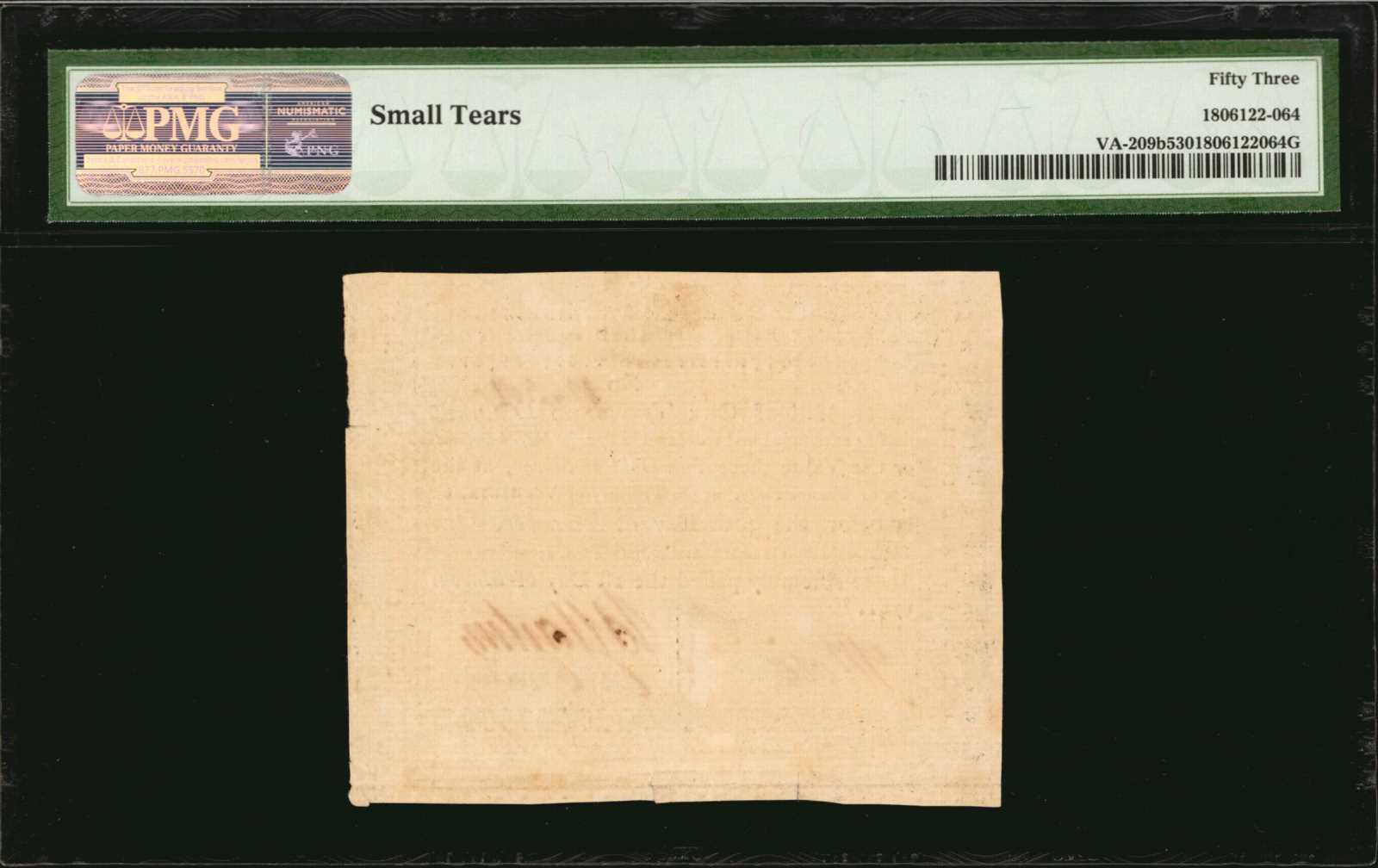 image for: VA-209b. Virginia. March 1, 1781. $1,000. PMG About Uncirculated 53.