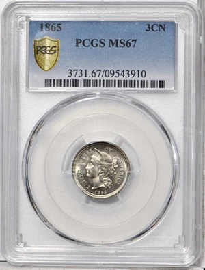 image for: 1865 Nickel Three-Cent Piece. MS-67 (PCGS).