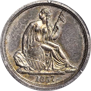 image for: 1837 Liberty Seated Dime. No Stars. Fortin-101. Rarity-7. Large Date. Repunched Date. Proof-63 (PCGS). CAC. OGH--First Generation.
