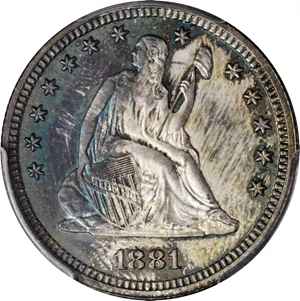 image for: 1881 Liberty Seated Quarter. Proof-65 (PCGS). CAC.