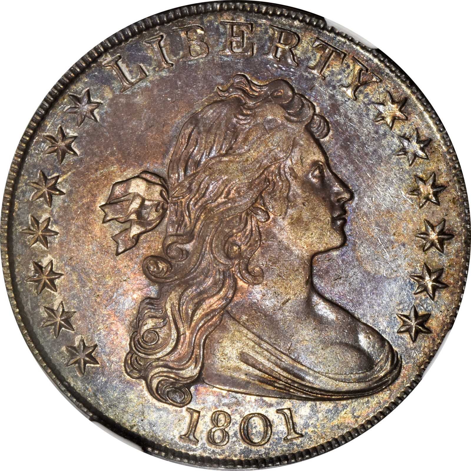 1801 Draped Bust Silver Dollar. BB-214, B-4. Rarity-4. MS-61 (NGC).