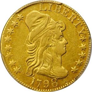 image for: 1798 Capped Bust Right Half Eagle. Heraldic Eagle. BD-3. Rarity-5. Large 8, 14-Star Reverse, Wide Date. EF-40 (PCGS).