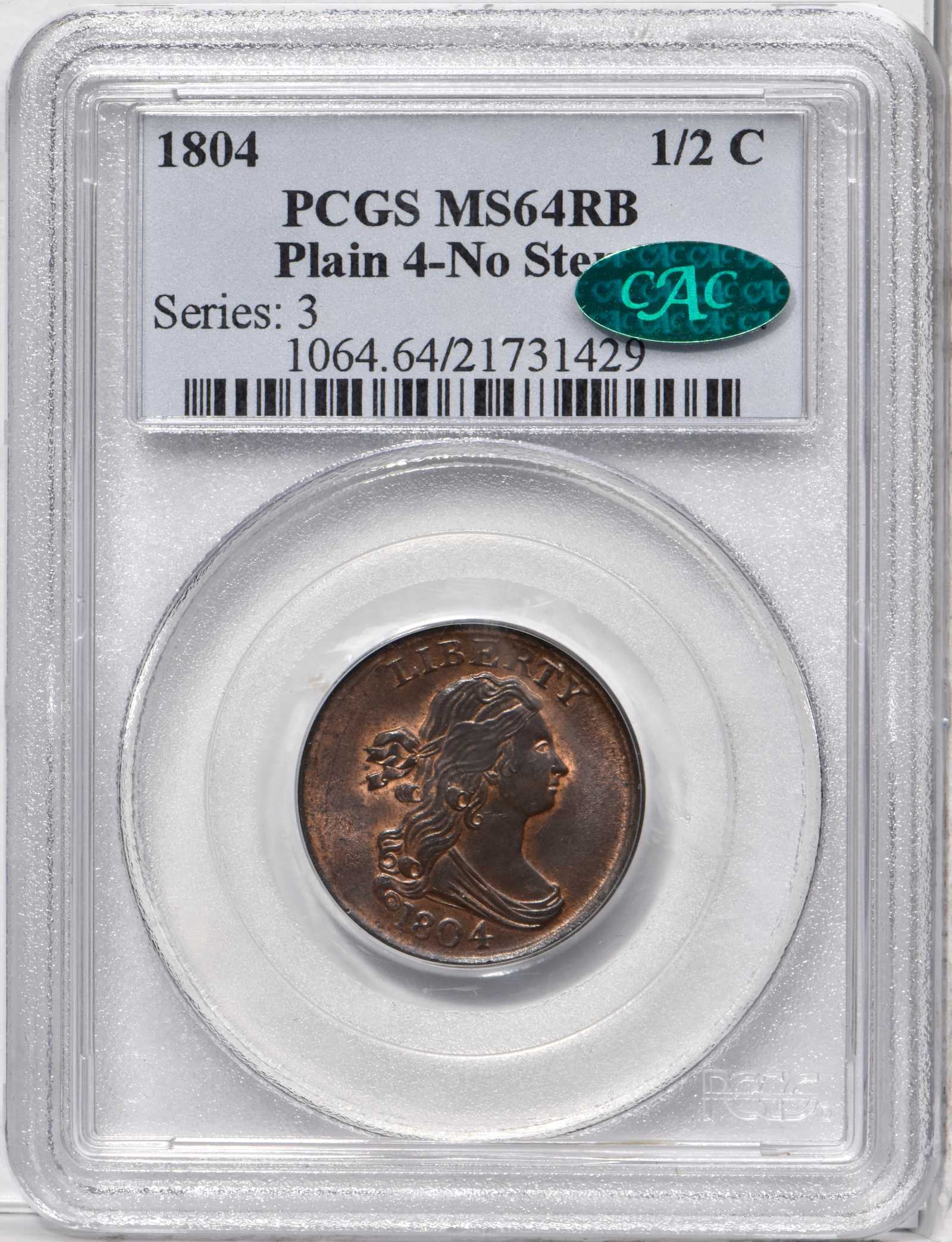 1804 1/2c Plain 4, No Stems MS RB MS62 RB thumbnail 17
