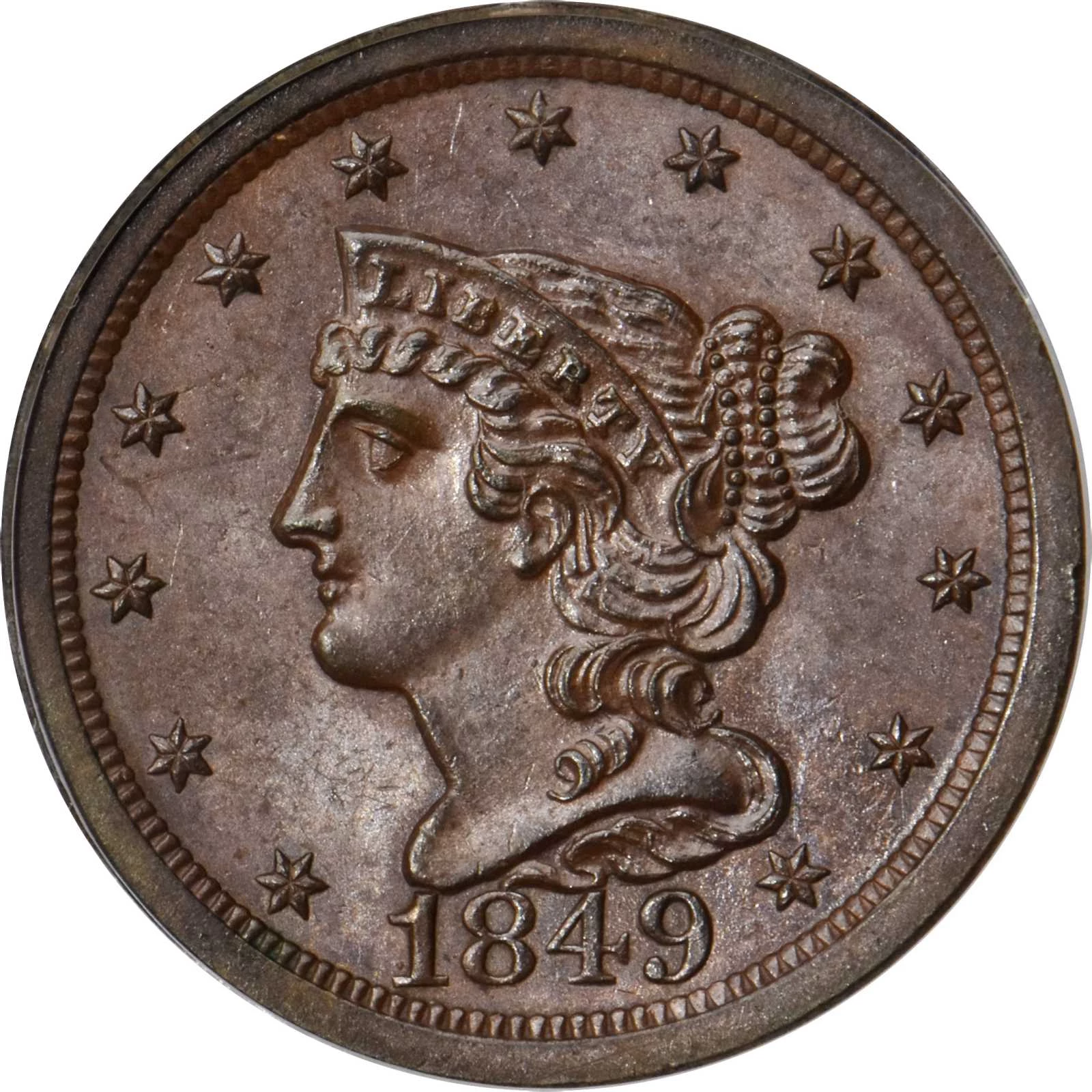 1849 (None) Phil Braided Hair Half Cent Value