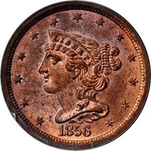 image for: 1856 Braided Hair Half Cent. C-1. Rarity-1. MS-64 RD (PCGS). OGH.