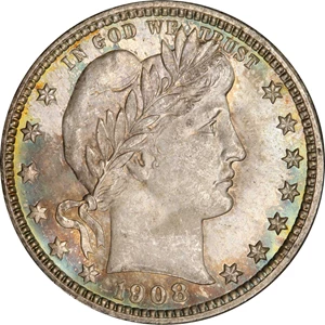 image for: 1908-O Barber Quarter. MS-67+ (PCGS).