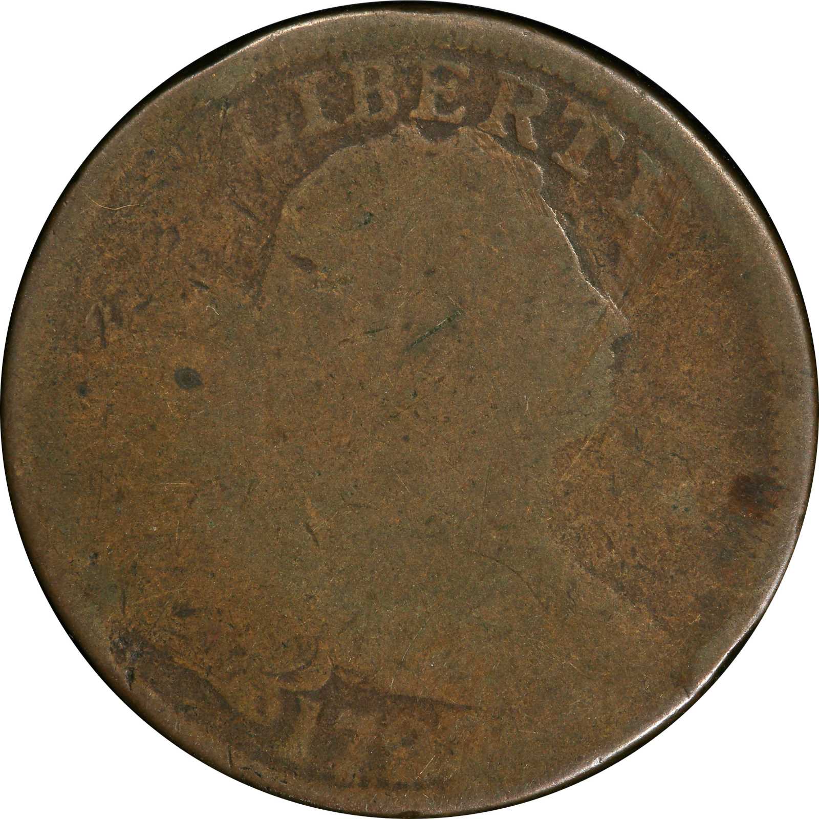 image for: 1797 Draped Bust Cent. S-139. Rarity-1. Reverse of 1797, With Stems. Fair-2 (PCGS). CAC.