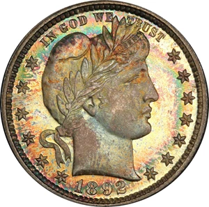 image for: 1892 Barber Quarter. Type I Reverse. MS-68 (PCGS).