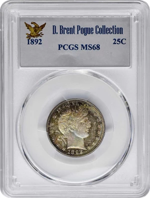 image for: 1892 Barber Quarter. Type I Reverse. MS-68 (PCGS).