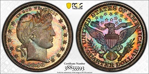 image for: 1892 Barber Quarter. Type I Reverse. MS-68 (PCGS).