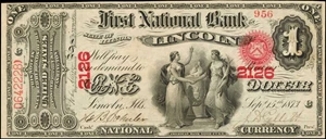 image for: Lincoln, Illinois. $1 Original. Friedberg 382a. The First NB. Charter #2126. PMG Choice Uncirculated 64 EPQ.
