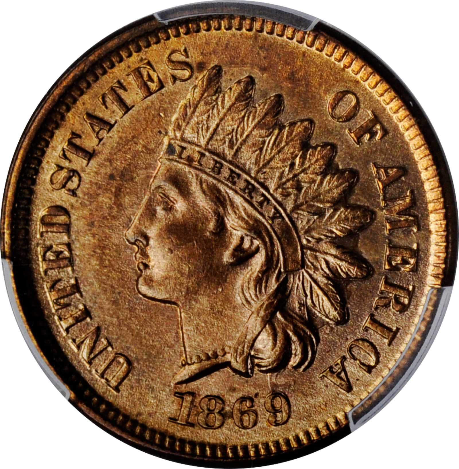 image for: 1869/69 Indian Cent. Snow-3, FS-301. Repunched Date. MS-64 RB (PCGS). CAC.