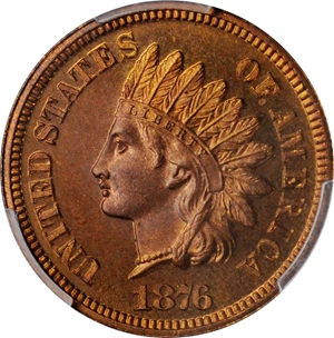 image for: 1876 Indian Cent. Proof-65 RB (PCGS). CAC.