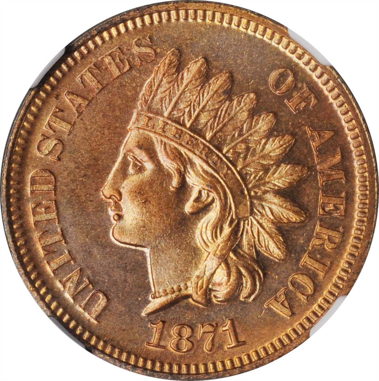 image for: 1871 Indian Cent. Proof-64+ RD (NGC).