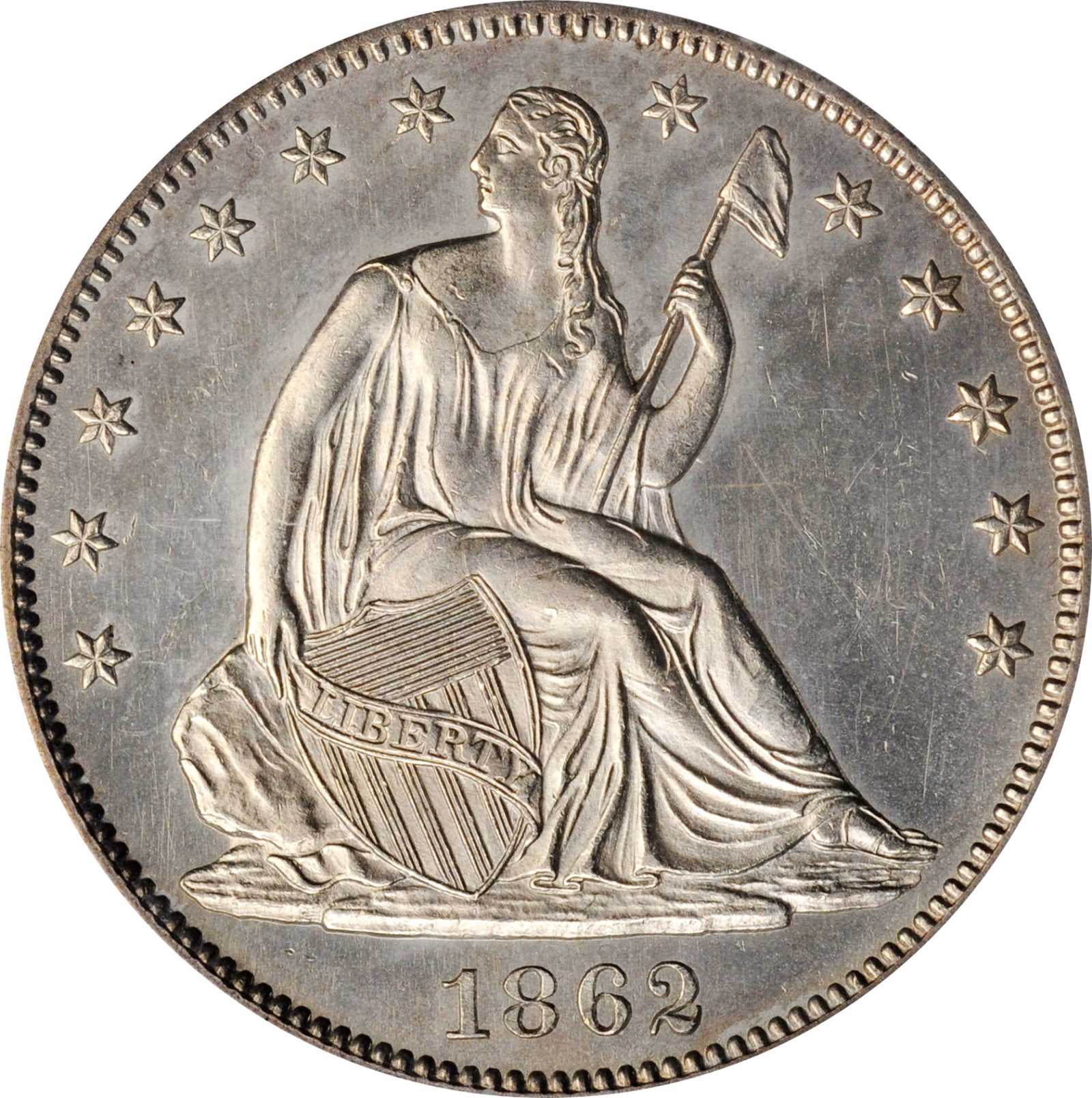 image for: 1862 Liberty Seated Half Dollar. WB-101. MS-60 (PCGS). OGH.