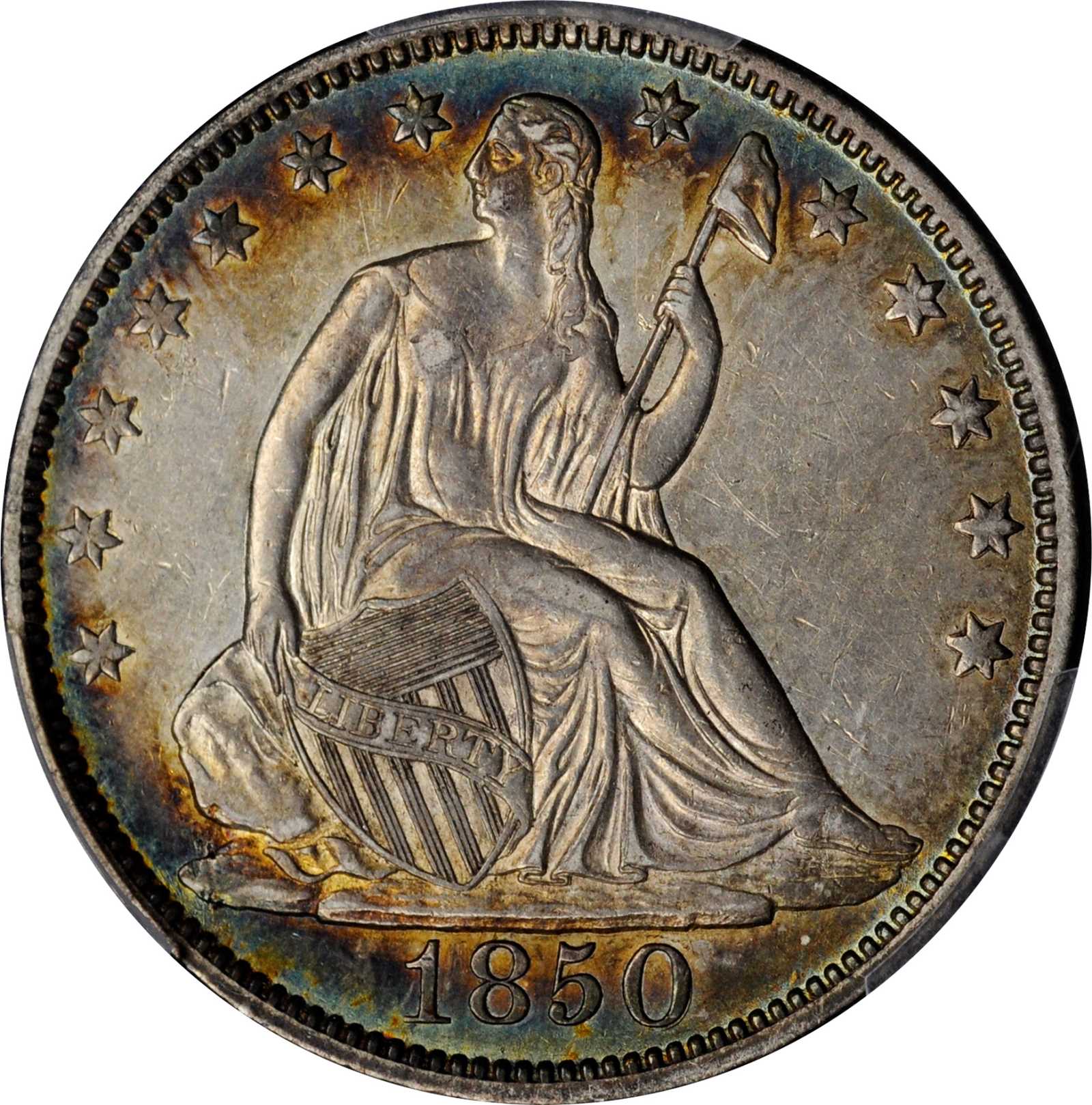 image for: 1850 Liberty Seated Half Dollar. WB-1. Rarity-4. Repunched Date. AU-50 (PCGS).