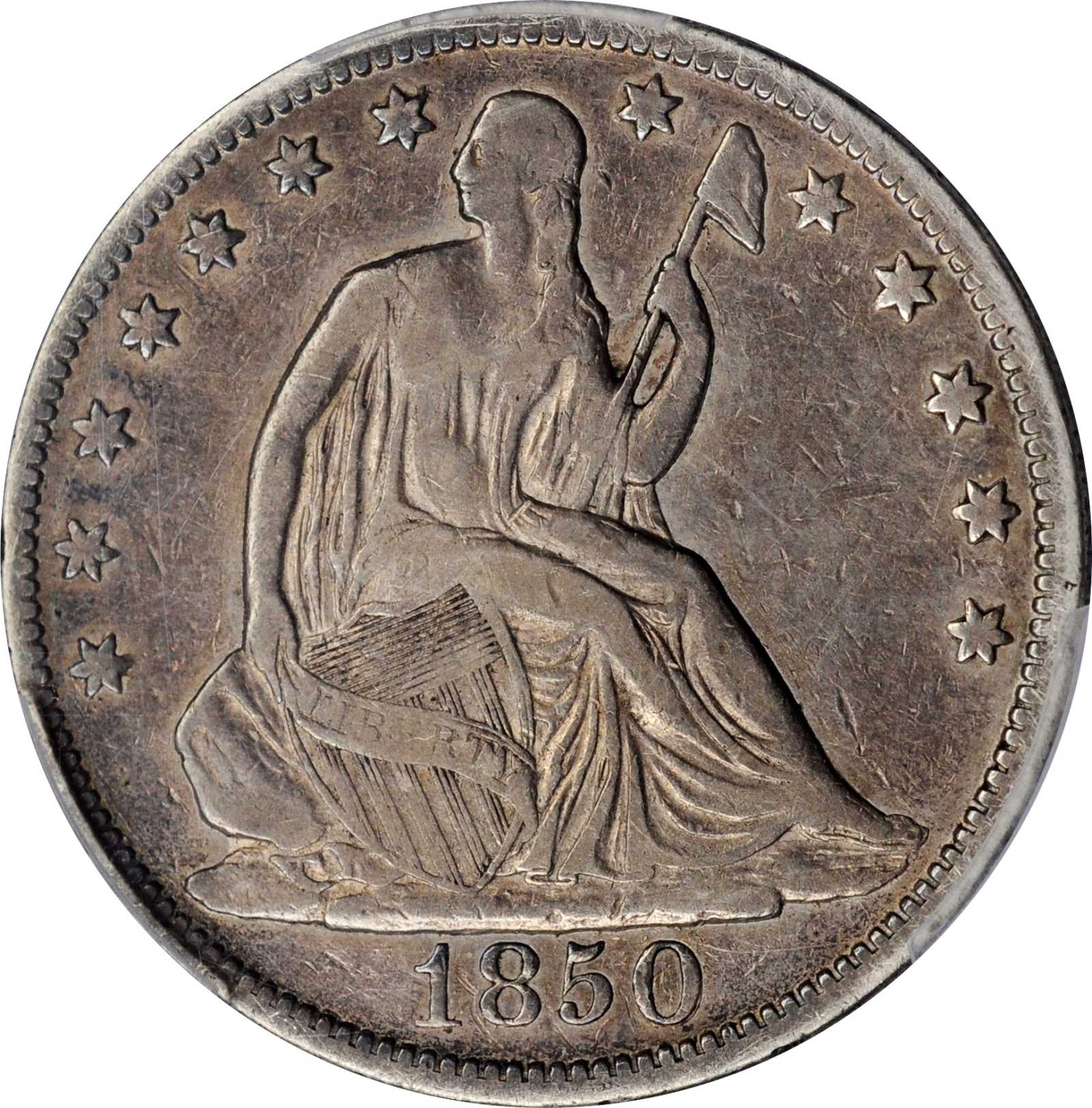 image for: 1850 Liberty Seated Half Dollar. WB-1. Rarity-4. Repunched Date. Fine-15 (PCGS).