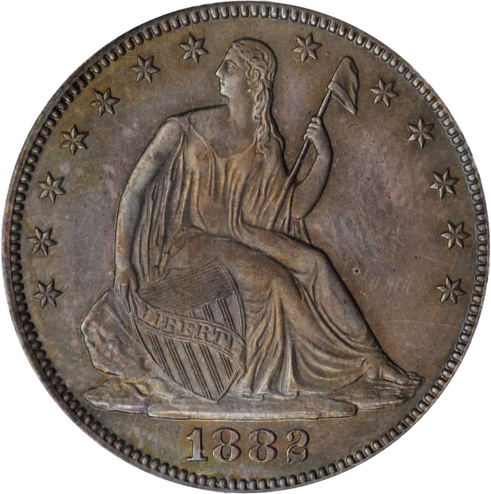 image for: 1882 Liberty Seated Half Dollar. WB-102. Misplaced Date. Proof-63 (PCGS). OGH.