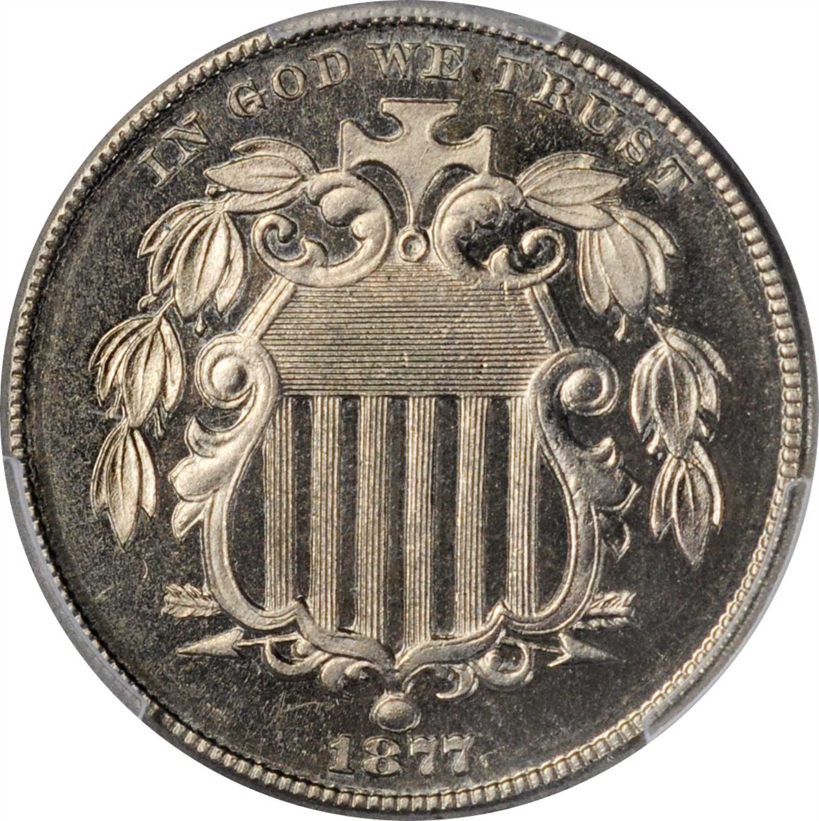 1877 Shield Nickel. Proof-65 Cameo (PCGS).