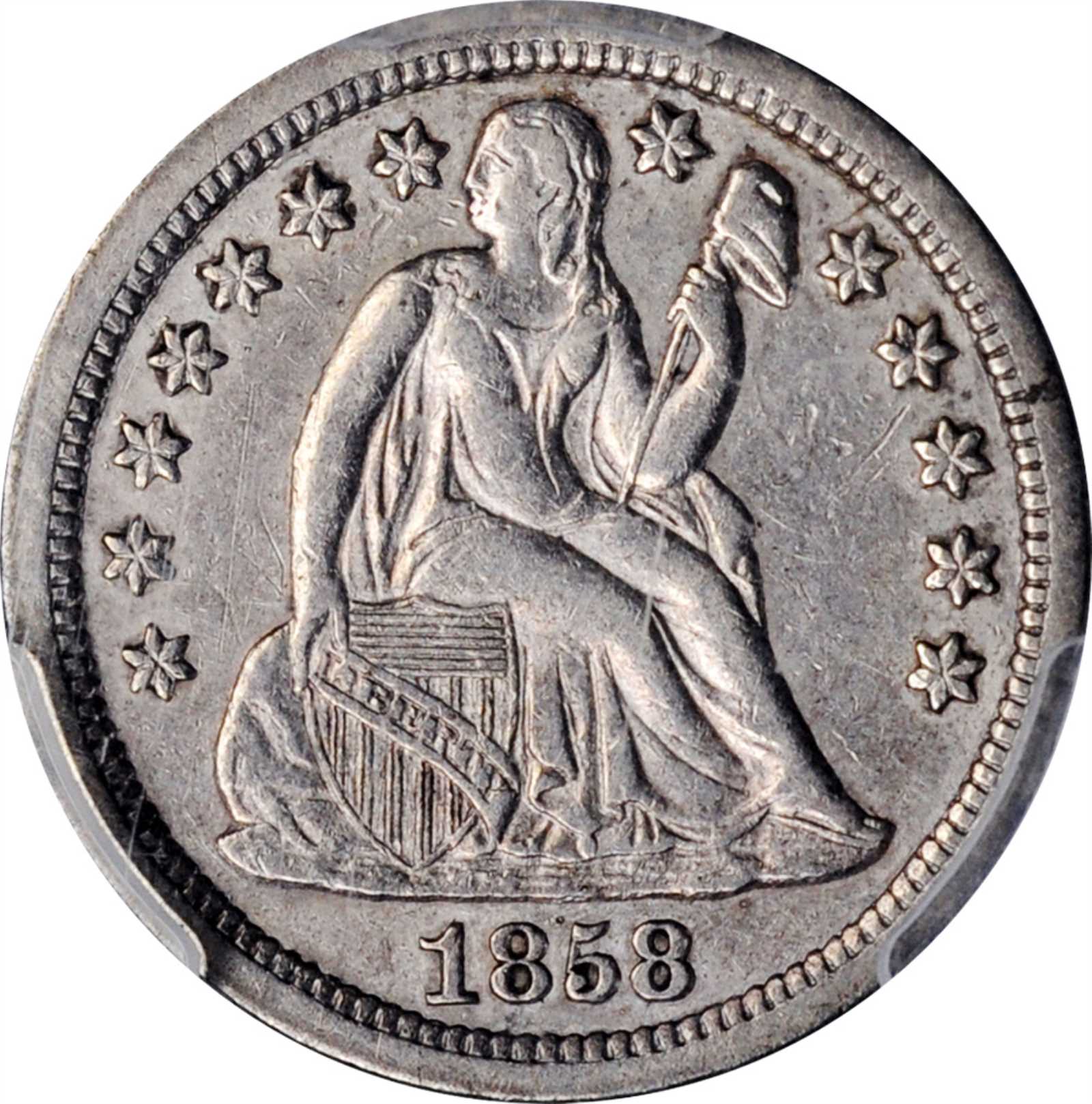 image for: 1858-S Liberty Seated Dime. Fortin-102. Rarity-5. EF-40 (PCGS).