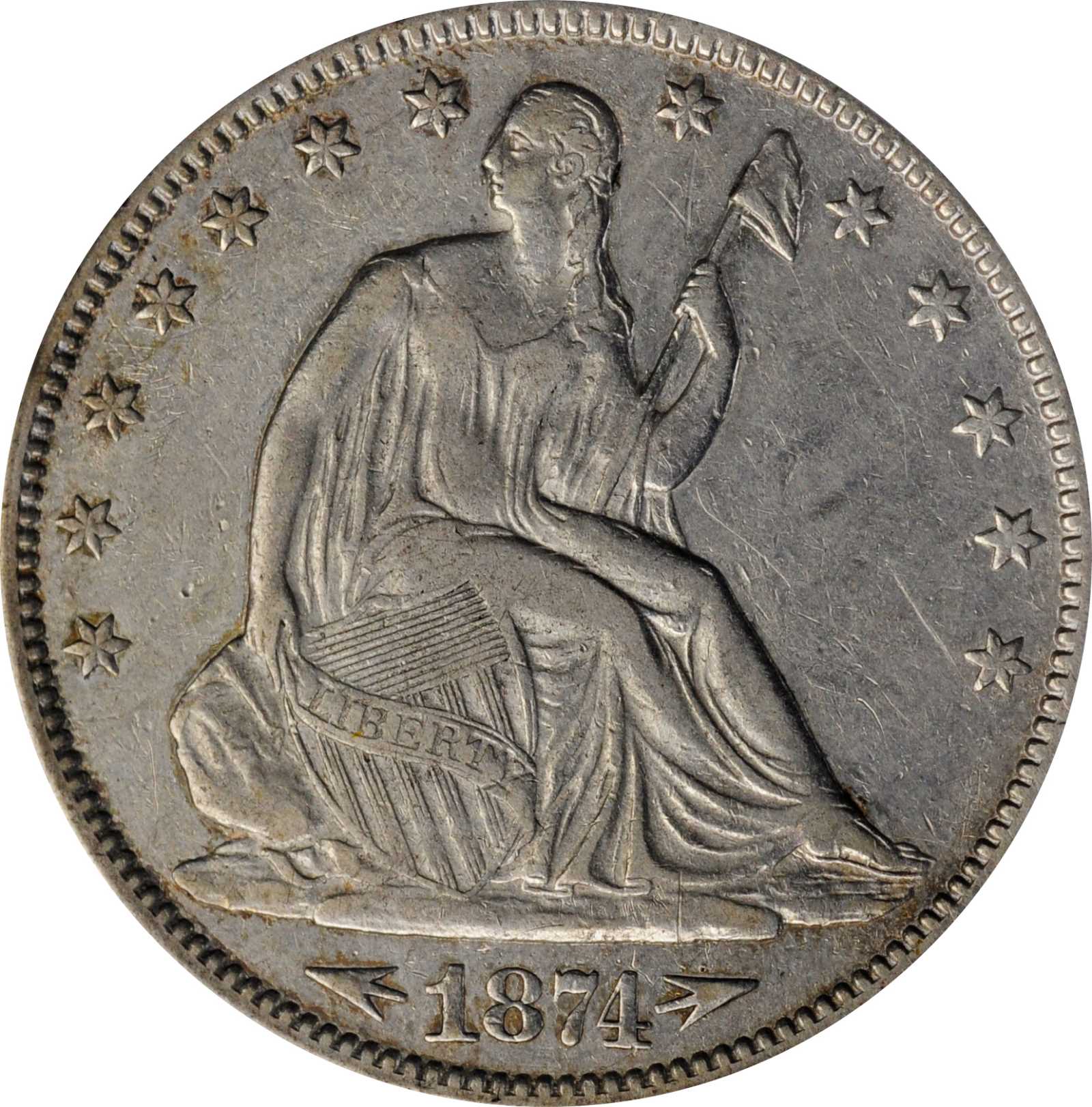 image for: 1874-CC Liberty Seated Half Dollar. Arrows. WB-3. Rarity-4. EF-40 (PCGS).