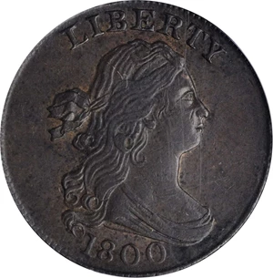image for: 1800 Draped Bust Half Cent. C-1. Rarity-1. AU-58 (PCGS).