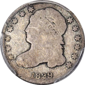 image for: 1829 Capped Bust Dime. JR-10. Rarity-5. Curl Base 2. Good-4 (PCGS). CAC.