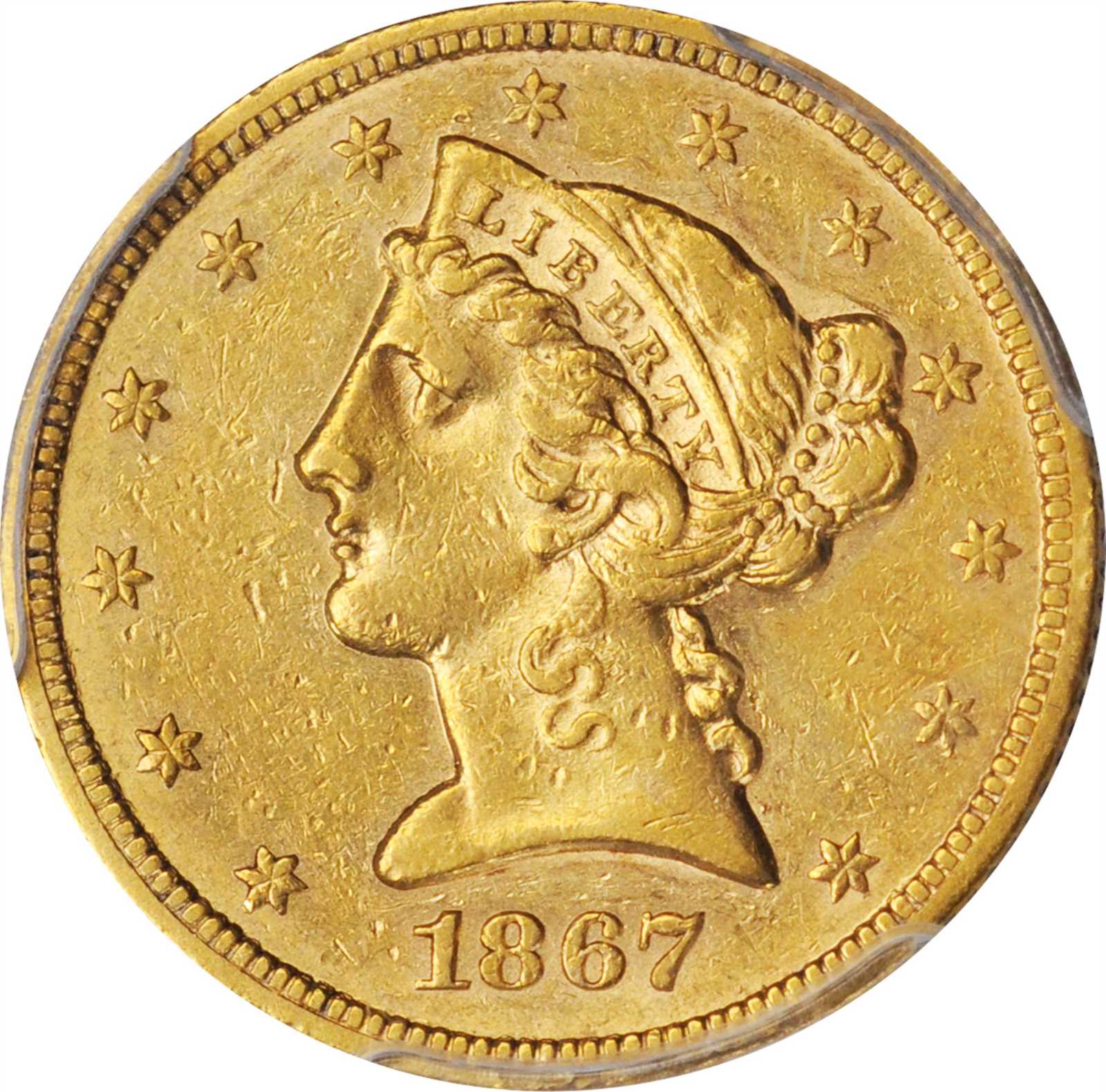 image for: 1867 Liberty Head Half Eagle. AU-53 (PCGS).