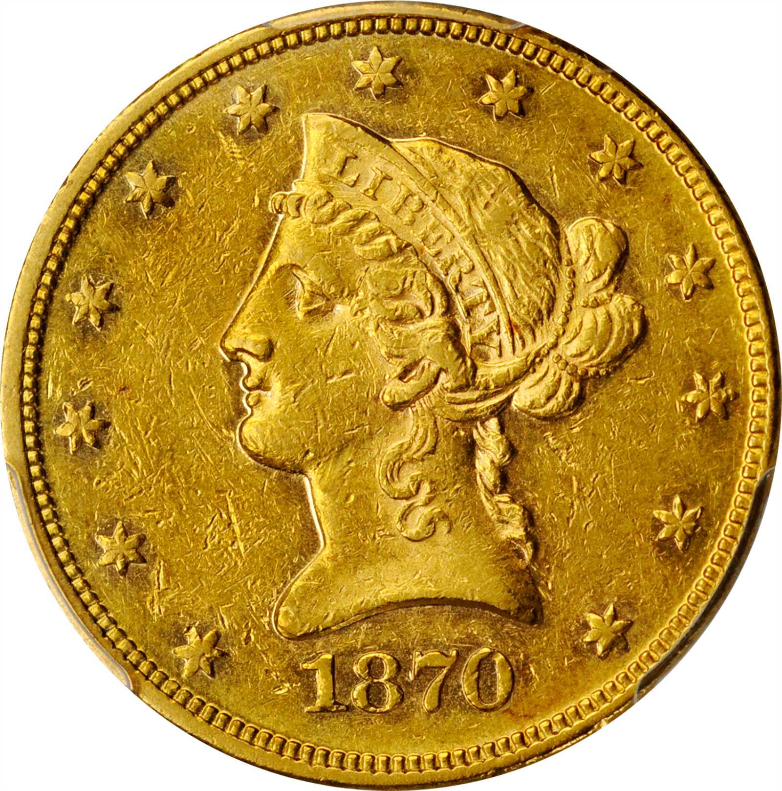 image for: 1870 Liberty Head Eagle. AU-55 (PCGS).