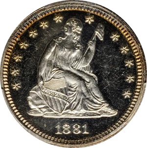 image for: 1881 Liberty Seated Quarter. Proof-64 (PCGS).