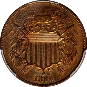 image for: 1869 Two-Cent Piece. Proof-62 RB (PCGS).