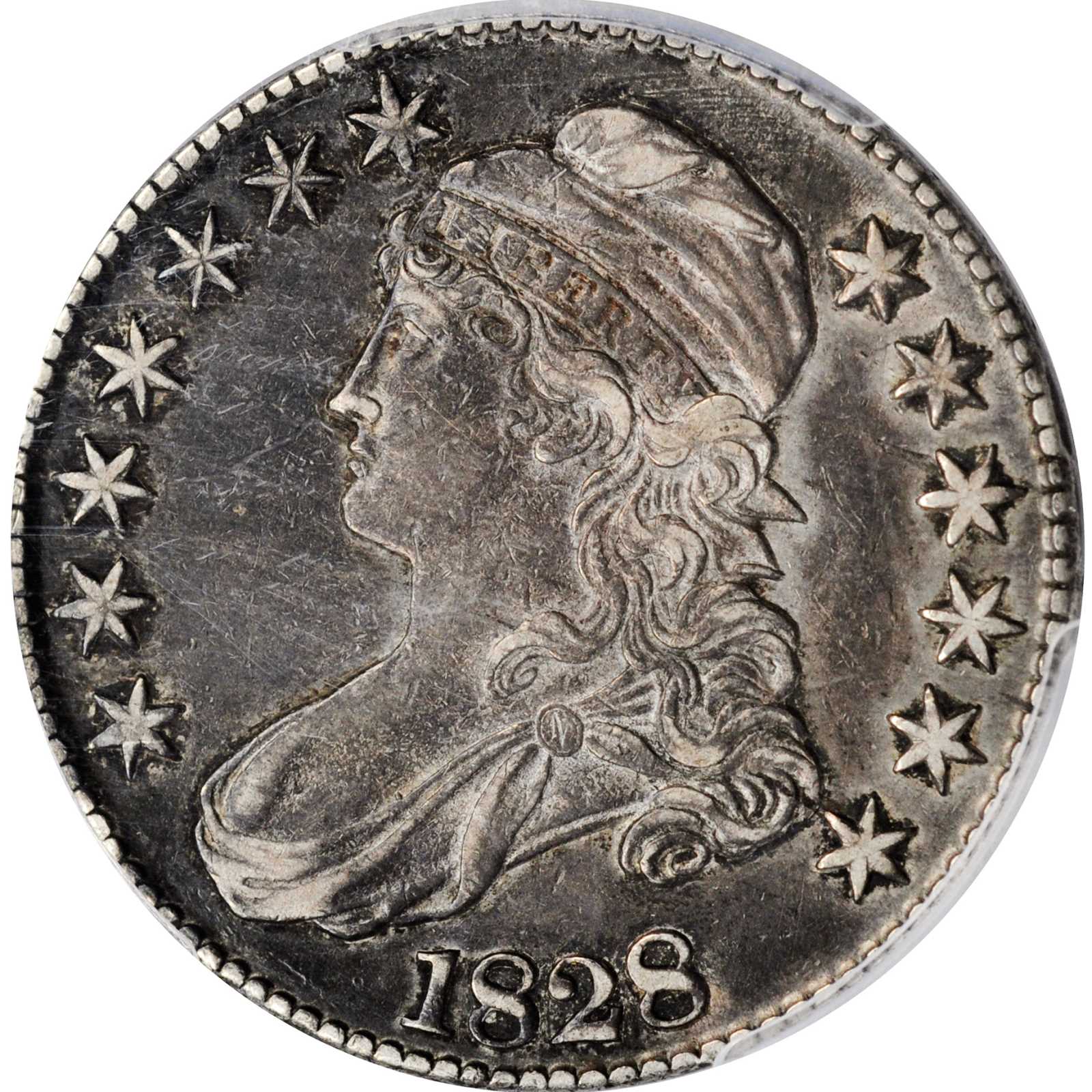 image for: 1828 Capped Bust Half Dollar. O-109. Rarity-3. Square Base 2, Large 8s. EF-45 (PCGS).