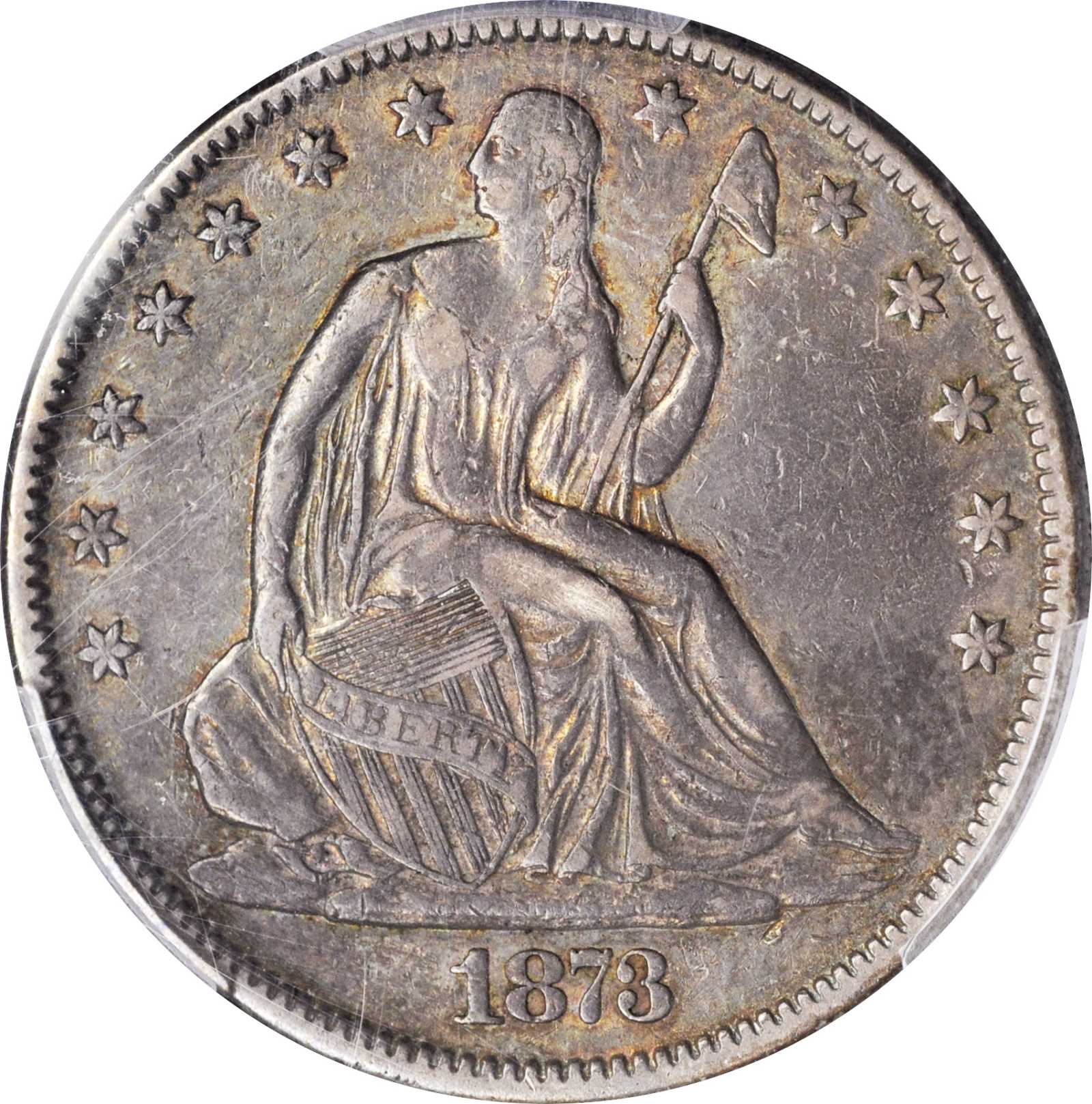 image for: 1873 Liberty Seated Half Dollar. No Arrows. WB-102. Close 3. EF-40 (PCGS).