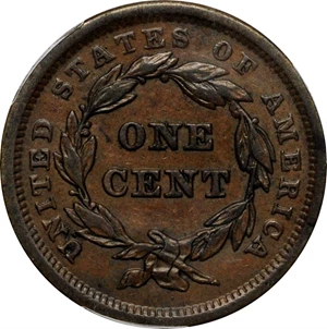image for: 1840 Braided Hair Cent. N-3. Rarity-1. Small Date. AU-55 (PCGS).