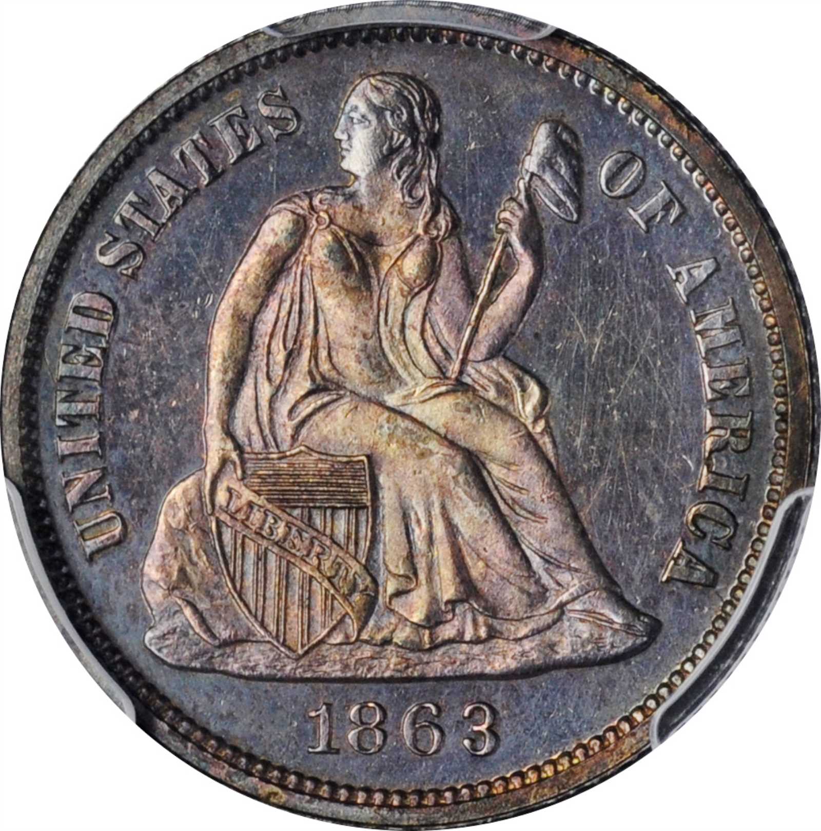 image for: 1863 Liberty Seated Dime. Proof-63 (PCGS).