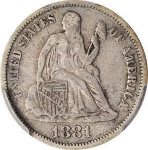 image for: 1881 Liberty Seated Dime. VF-25 (PCGS).