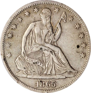 image for: 1865-S Liberty Seated Half Dollar. WB-5. Rarity-2. Small-Thin S. VF-35 (PCGS).