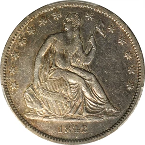 image for: 1842 Liberty Seated Half Dollar. WB-7. Rarity-2. Small Date, Medium Letters (a.k.a. Reverse of 1842). EF-40 (PCGS).