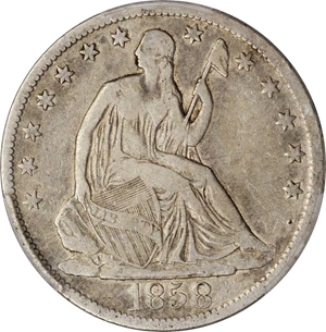 image for: 1858-S Liberty Seated Half Dollar. WB-14. Rarity-3. Large S. Fine-15 (PCGS).