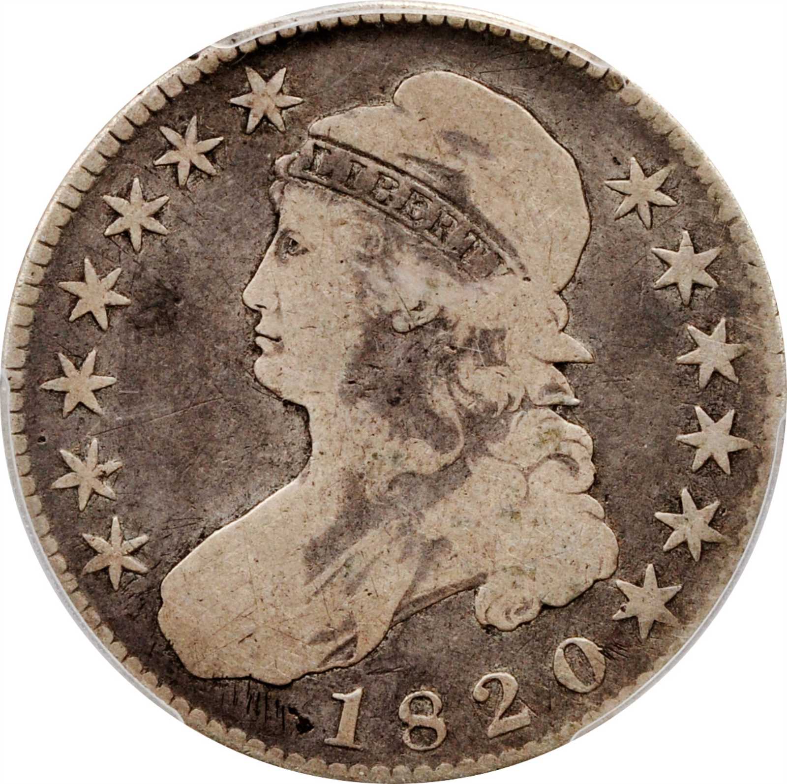 image for: 1820 Capped Bust Half Dollar. O-104. Rarity-4+. Square Base Knob 2, Large Date. Good-6 (PCGS).