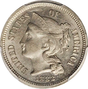 image for: 1882 Nickel Three-Cent Piece. MS-62 (PCGS).