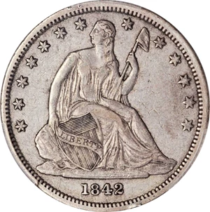 image for: 1842 Liberty Seated Half Dollar. WB-4. Rarity-5. Small Date, Medium Letters (a.k.a. Reverse of 1842). VF-35 (PCGS).