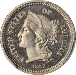 image for: 1867 Nickel Three-Cent Piece. Proof-65 (PCGS).