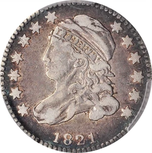 image for: 1821 Capped Bust Dime. JR-10. Rarity-4-. Small Date. VF-30 (PCGS).