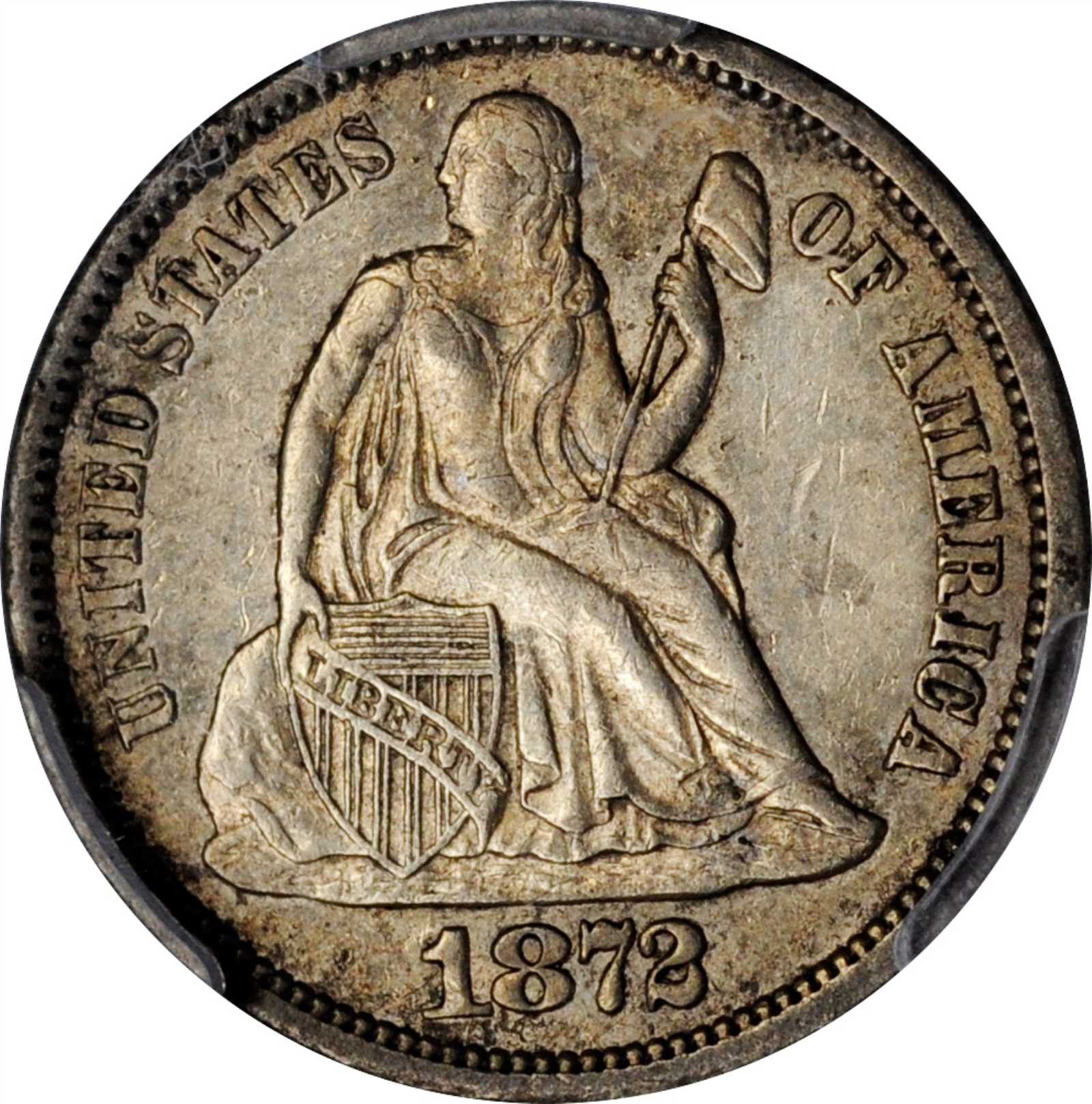 image for: 1872-S Liberty Seated Dime. Fortin-101, the only known dies. Rarity-4. AU-50 (PCGS).