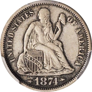 image for: 1874-S Liberty Seated Dime. Arrows. Fortin-102. Rarity-4. Small Thin S. EF-40 (PCGS).